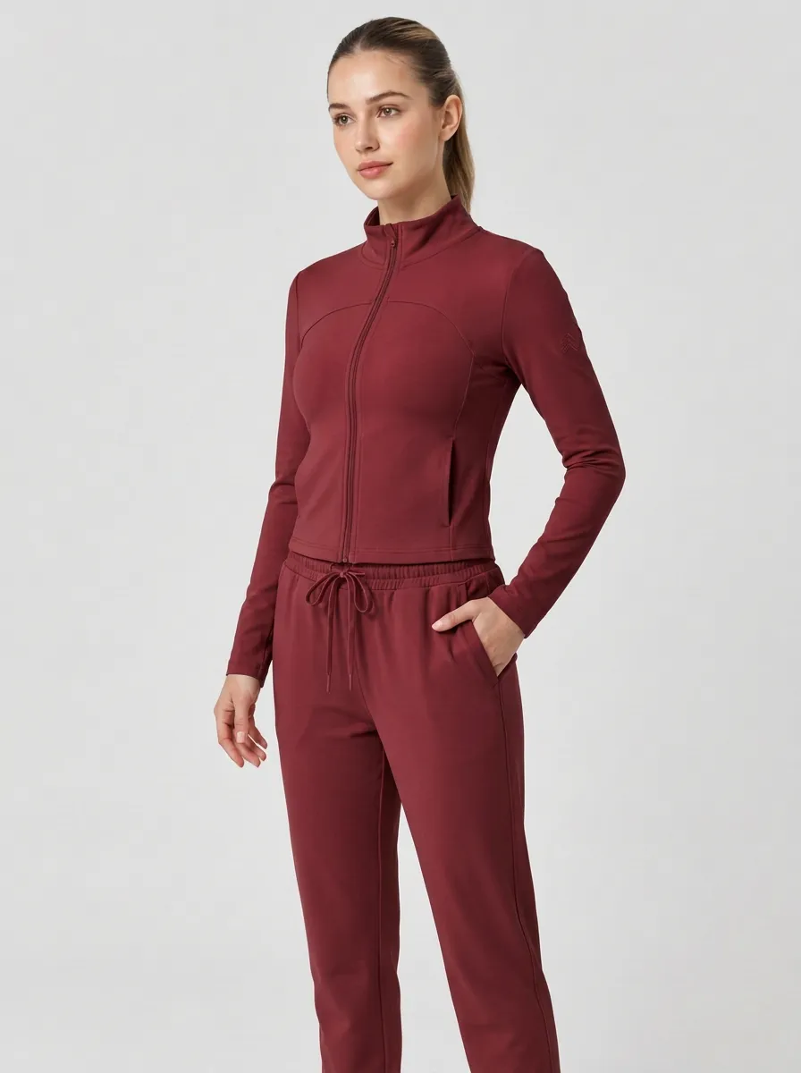 Women's Dusty Rose Embroidered Zip-Up Jacket & Jogger Set