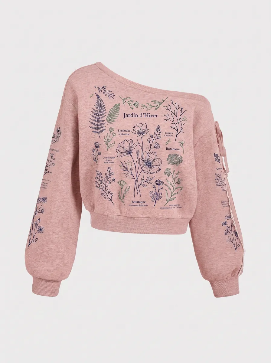 Women's Botanical Garden Jardin d'Hiver Floral Printed One-Shoulder Sweatshirt