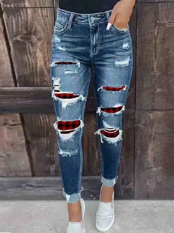 Skinny Ripped Stretch Washed Denim Jeans