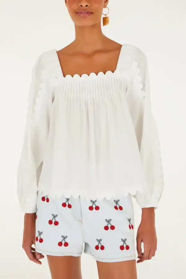 Textured Long-Sleeve Blouse