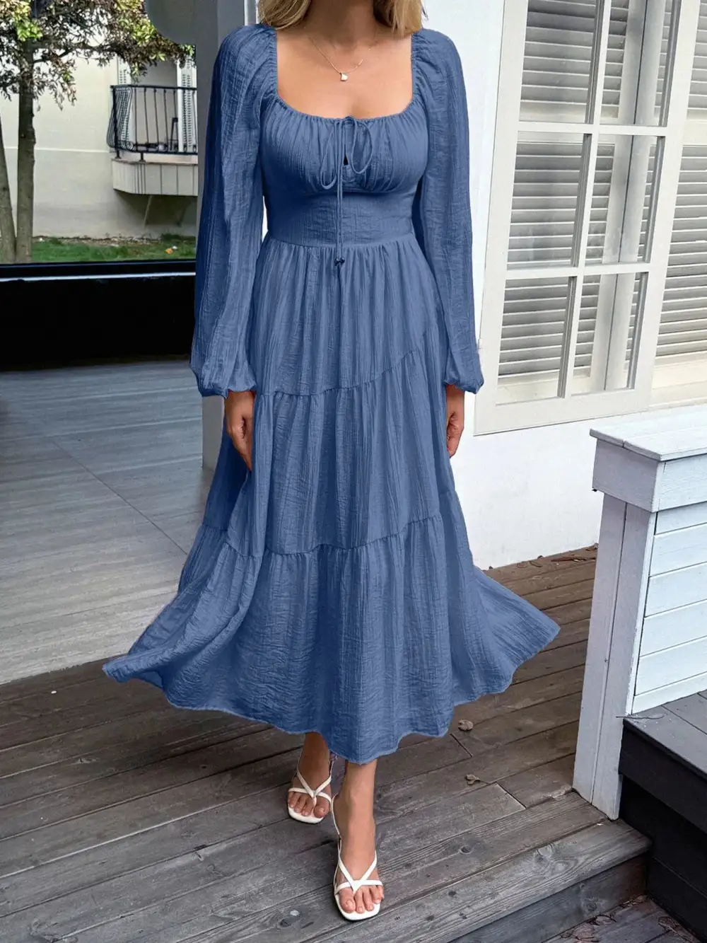Textured Detail Tiered Midi Dress