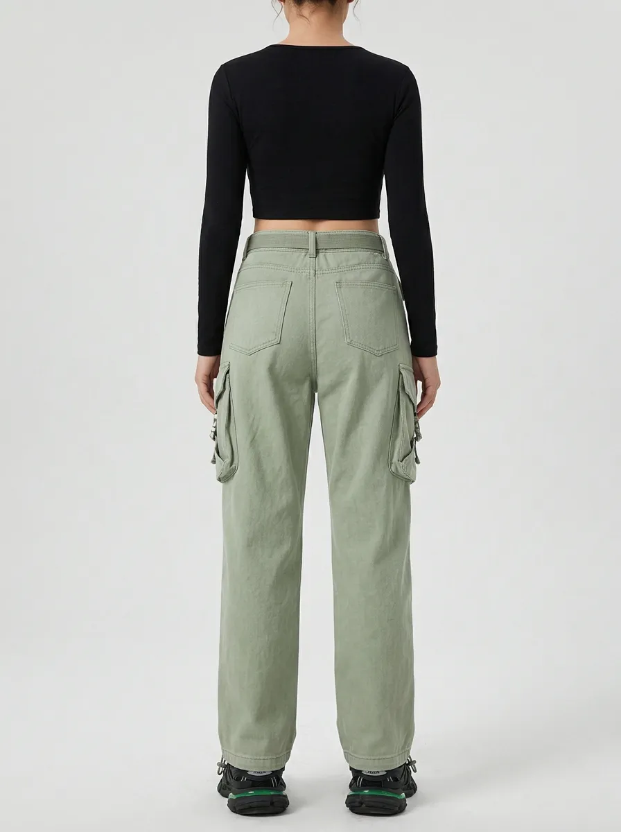 Core Geometric Pattern Multi Pocket Essential Women's Multi Pocket Cargo Pants