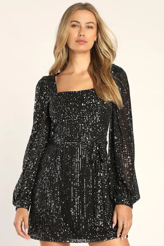 Festive Mood Gold Sequin Long Sleeve Mini Dress