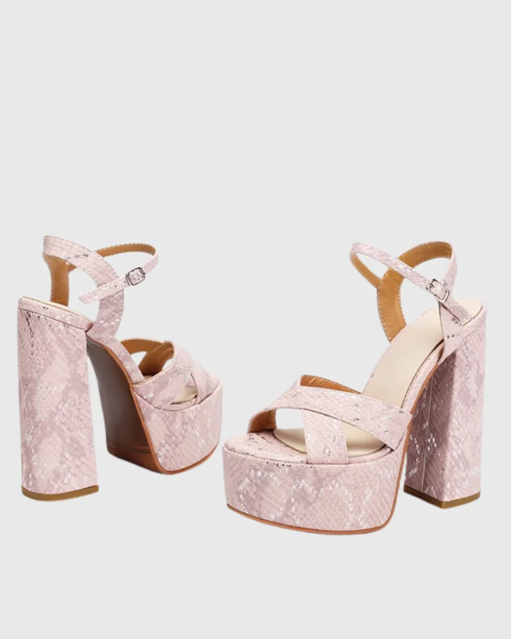 Snake Texture Platform Sandals in Pink