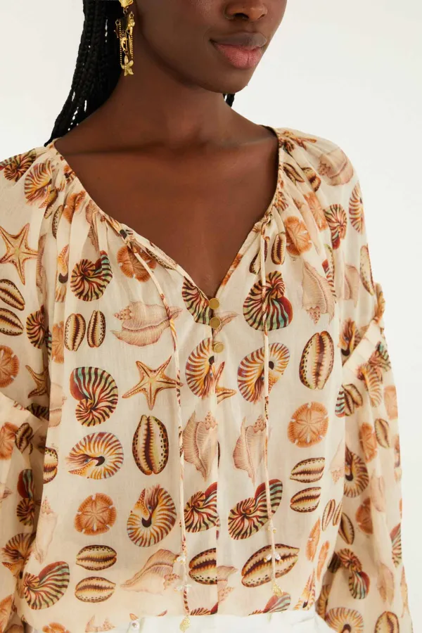 Beaded Long-Sleeve Blouse