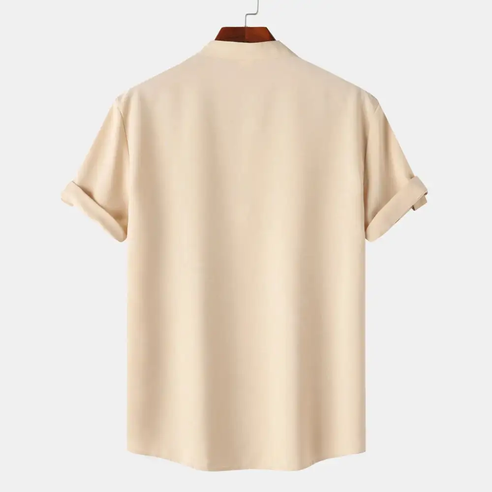 Stand-Collar Short-Sleeve Breathable Henley Shirt