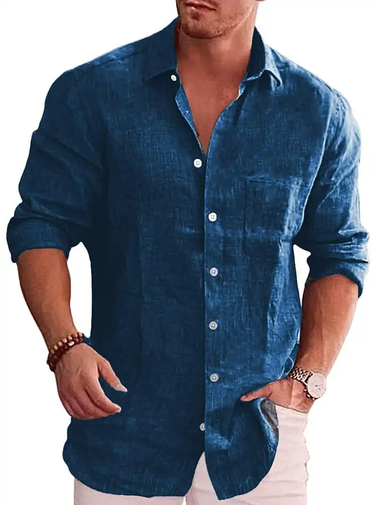 Classic Casual Button Down Cotton Linen Shirt