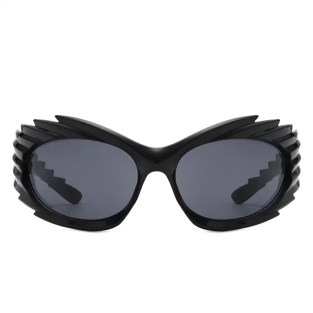 Rectangle Wrap Around Sport Oval Spike Sunglasses
