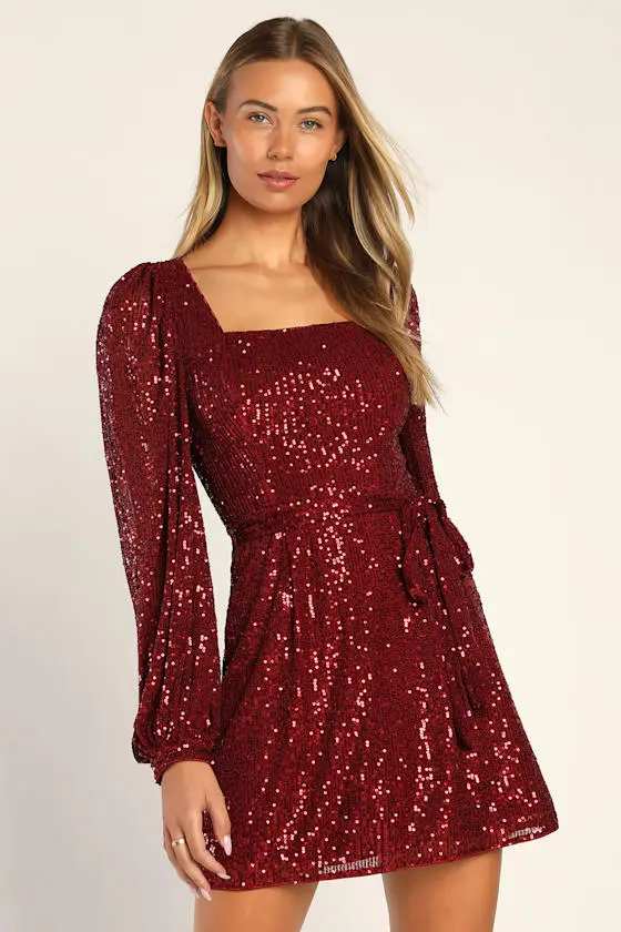 Festive Mood Gold Sequin Long Sleeve Mini Dress