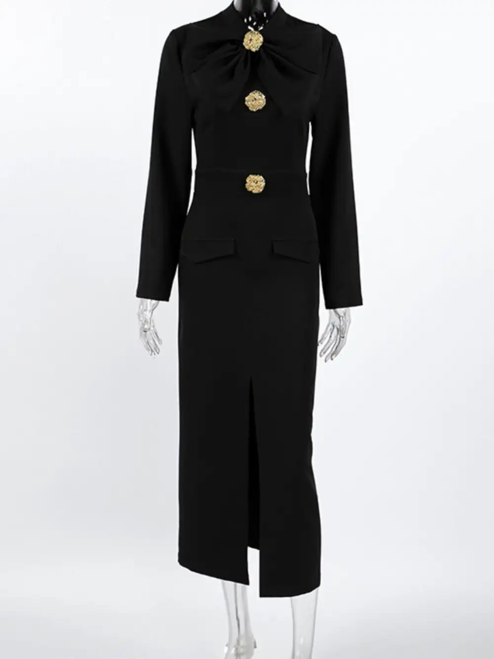 Ruched Long Sleeve Midi Dress