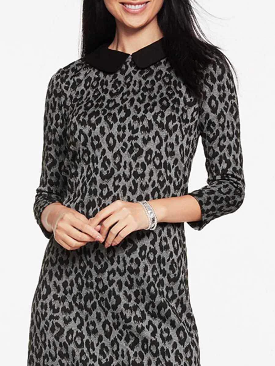 Women'S Stylish Leopard-Print Slim-Fit Midi Dress