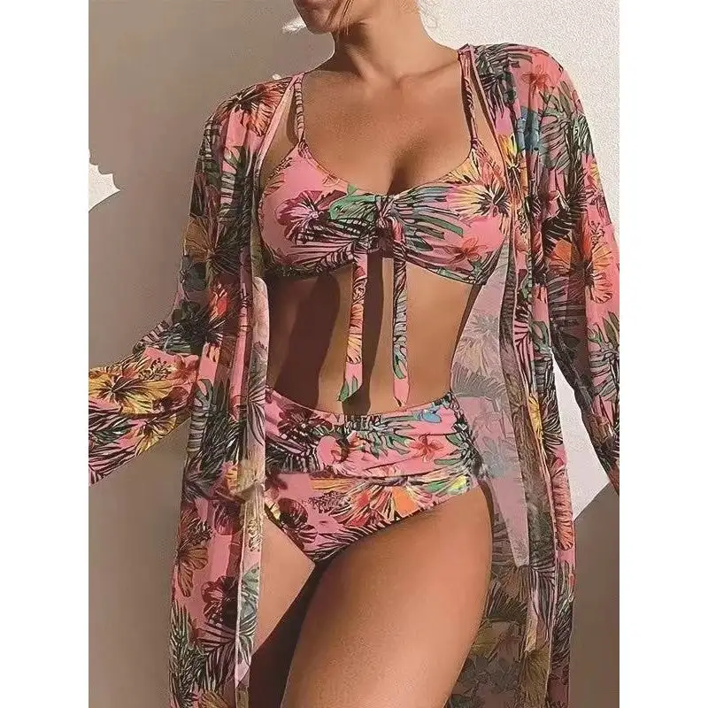 Women S Bikini Set with Long Sleeve Cover Up