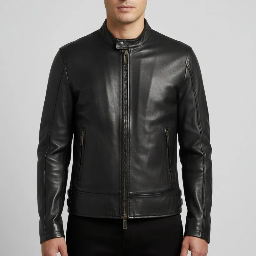 Textured Leather Biker Motorcycle Jacket
