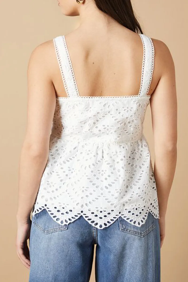 Casual Style Broderie Strappy Top