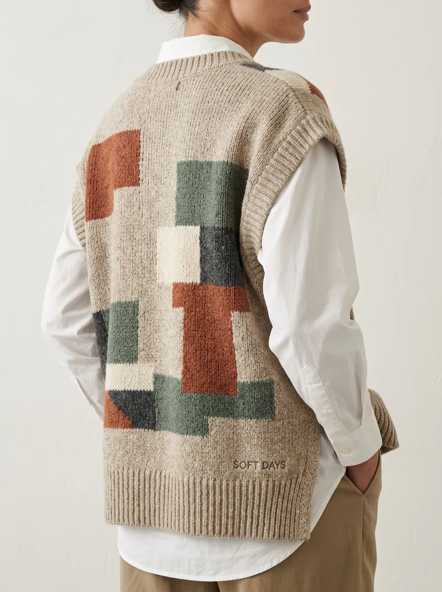 Geometric Colorblock Sweater Vest