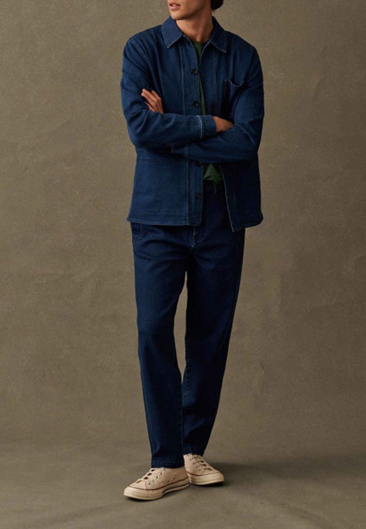 Dark Denim Blue Utility Button Front Jacket