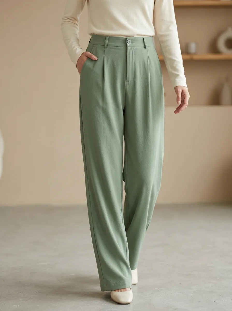Women's Minimalist High-Waisted Pleated Casual Pants
