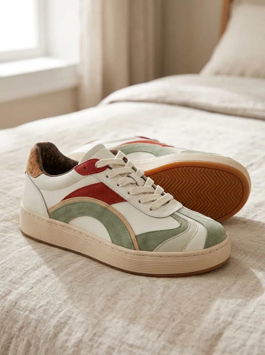 Women's Retro Colorblock Suede Patchwork Printed Sneakers