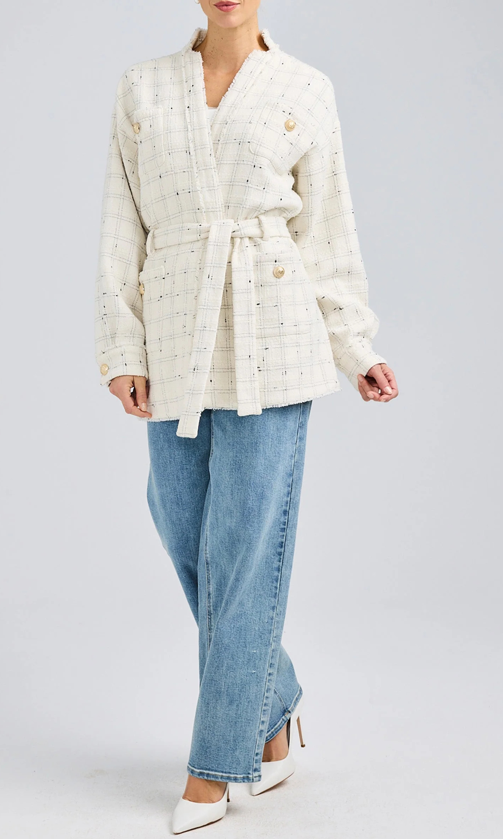 Tweed Mid-Length Tie-Down Jacket