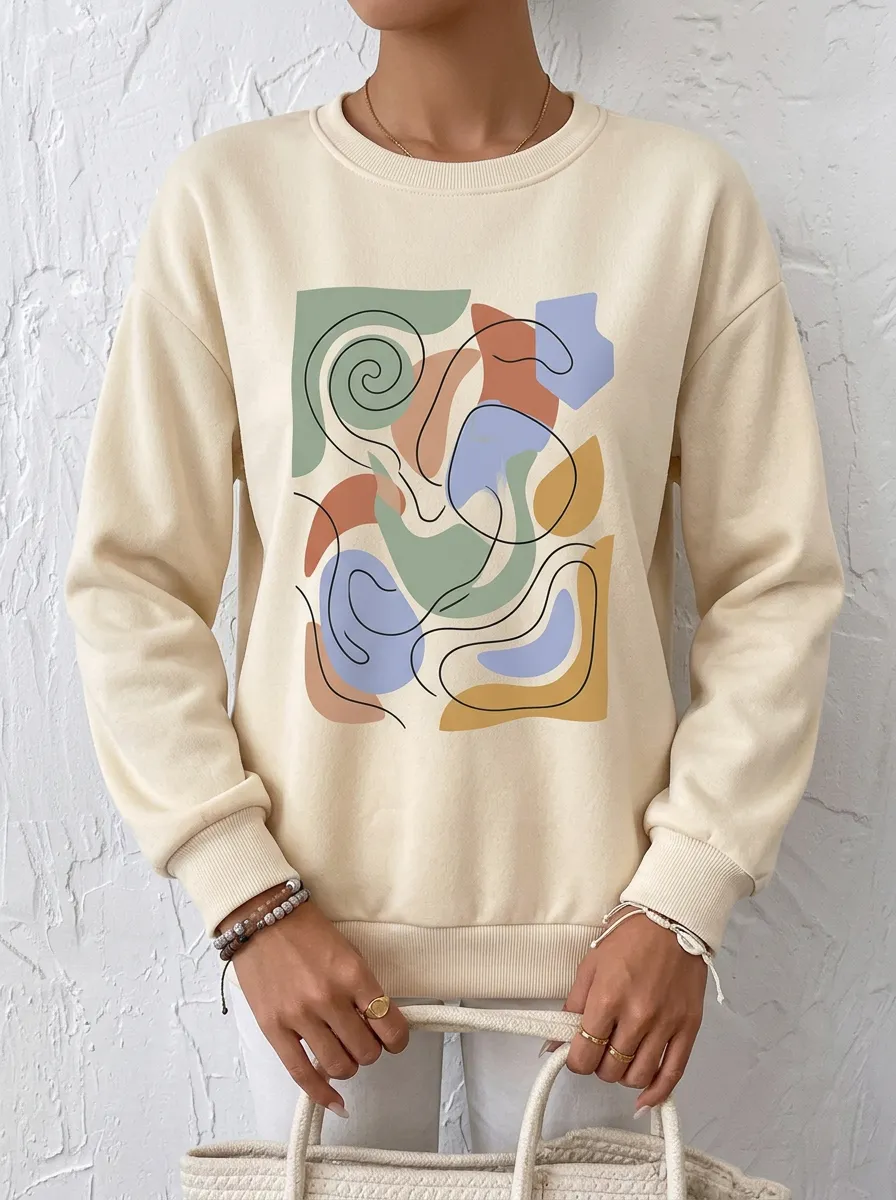 Women's Abstract Art Minimalist Line Printed Sweatshirt