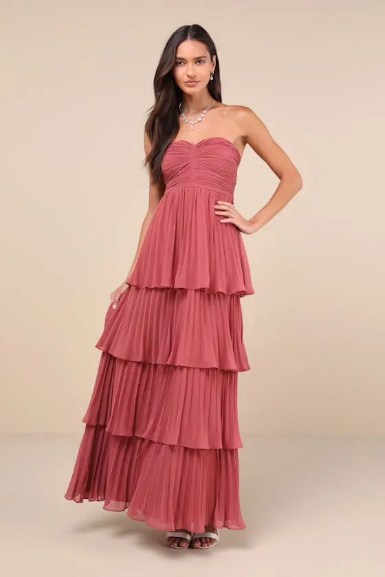 Seriously Sensational Light Pink Strapless Tiered Maxi Dress