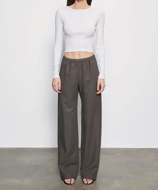 Baby Rib L/S Cropped Top Pearl Grey