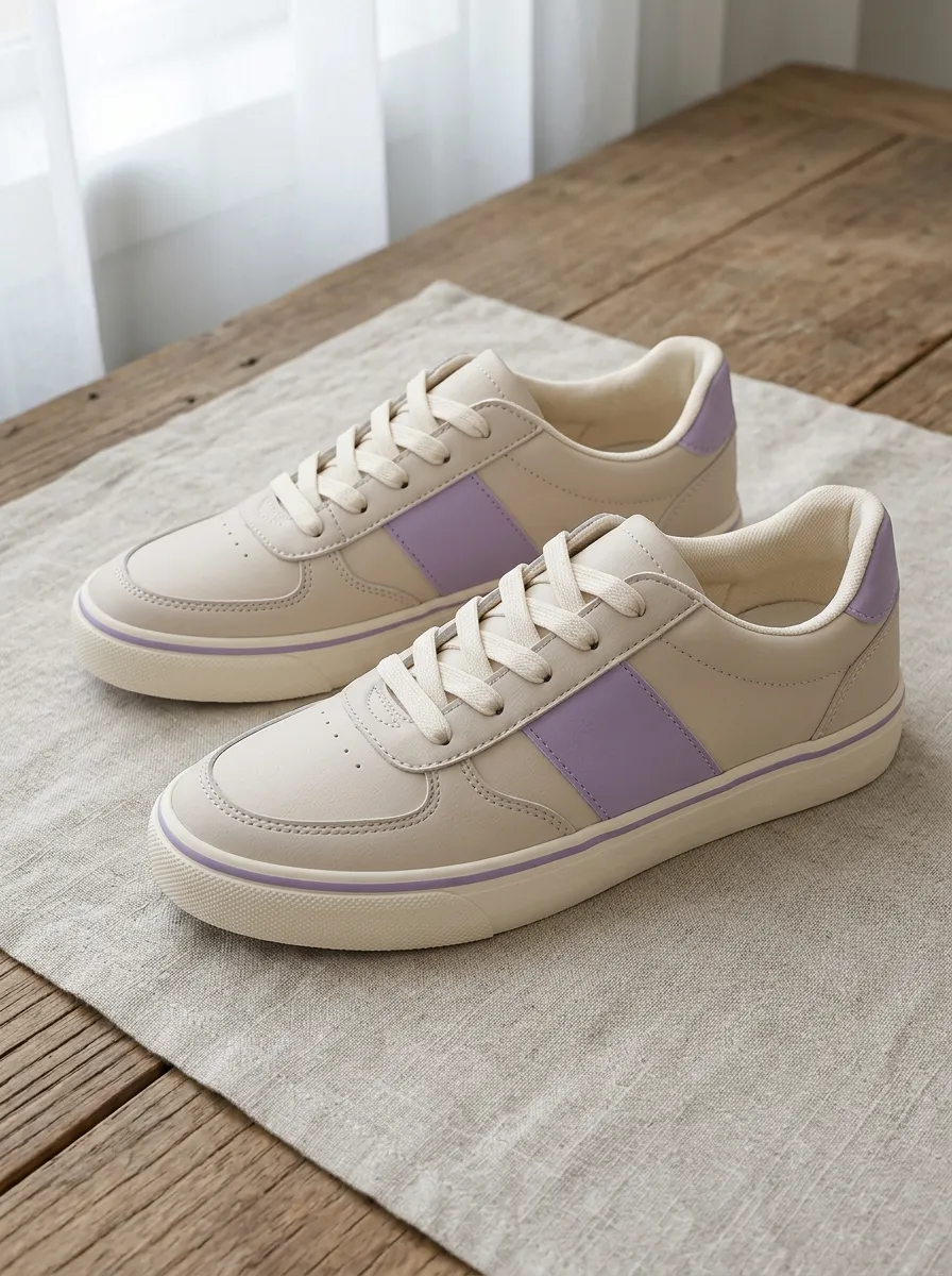 Women's Beige Purple Colorblock Casual Printed Sneakers