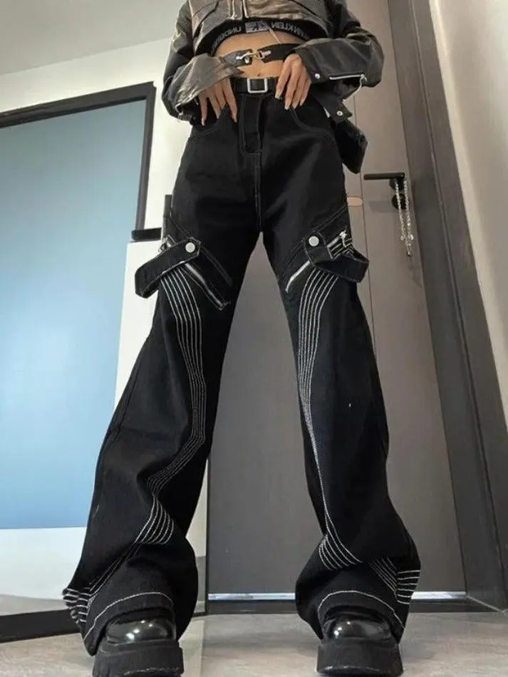 Retro Stitch Splice Zipper Boyfriend Jeans