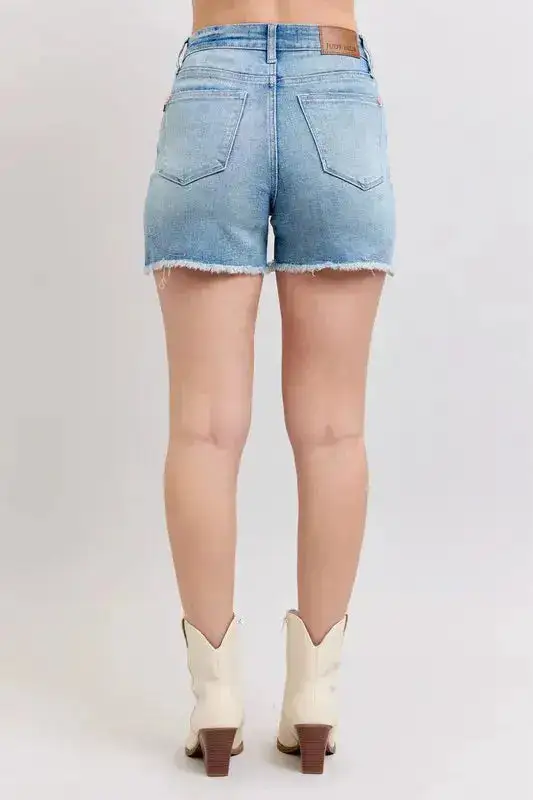 High-Waist Cotton Embroidered Denim Shorts