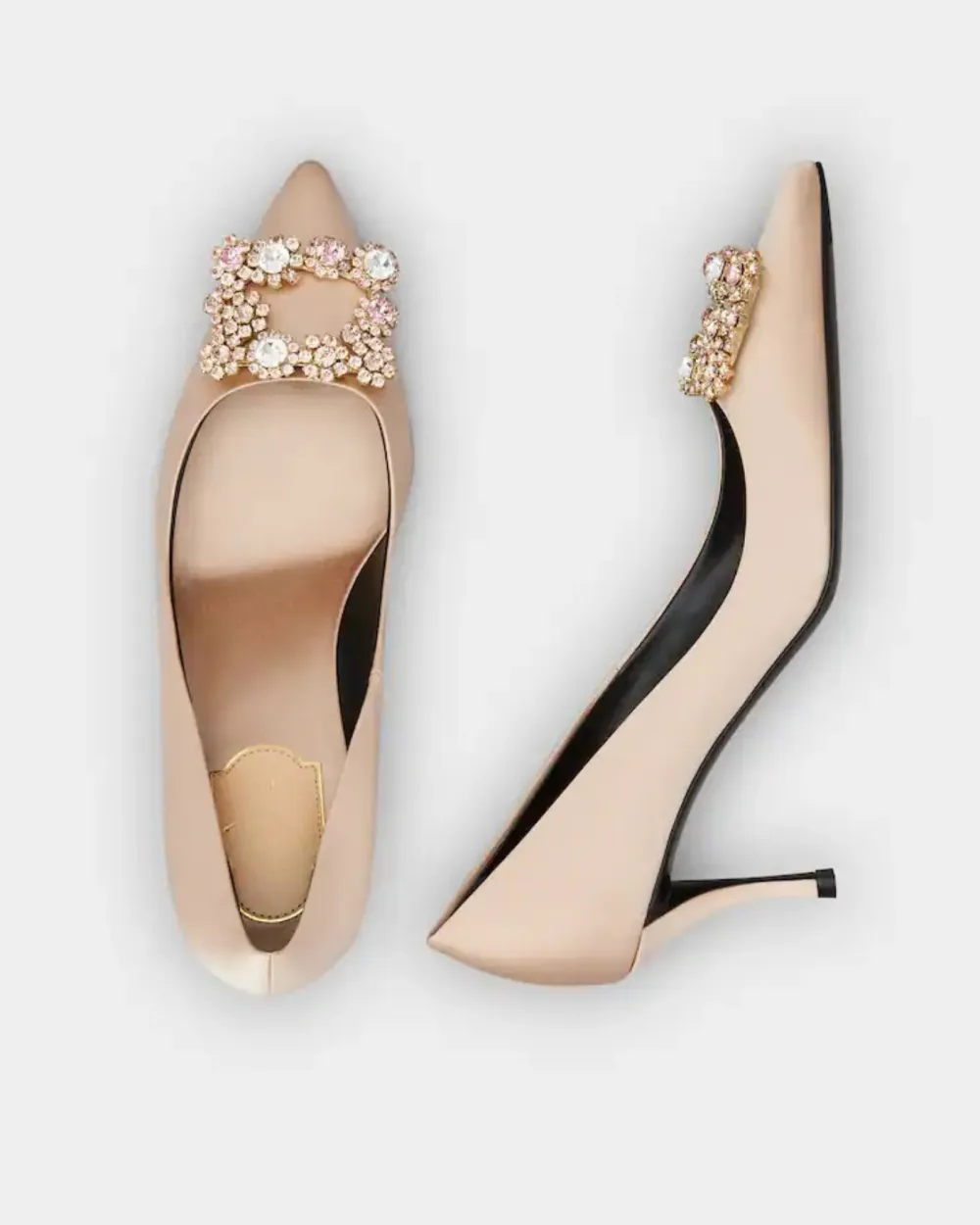 Rhinestone Buckle Pumps in Champagne
