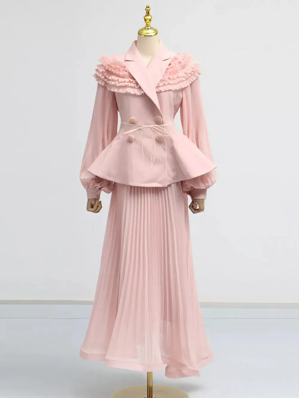 Textured Collared Button Front Detail Coordinated Set