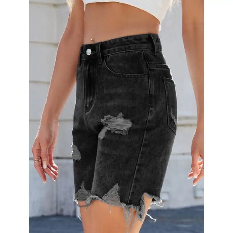 Versatile Distressed Raw Hem Denim Shorts