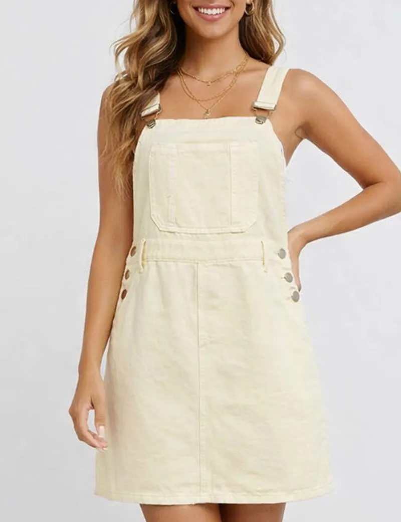 Strap Shoulder Solid Color Pocket Denim Mini Dress