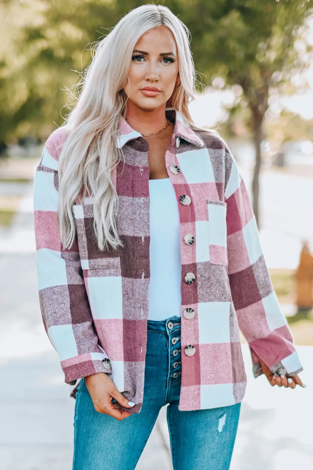 Plaid Color Block Patchwork Shirt Jacket
