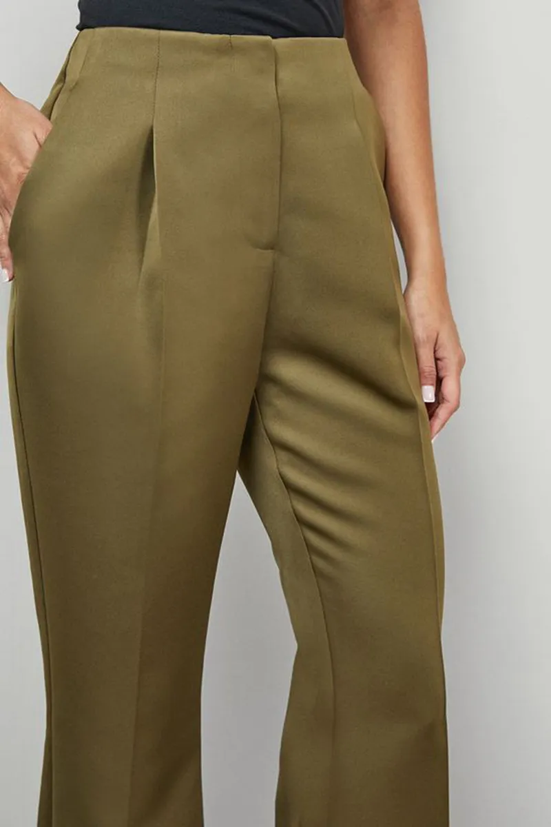 Casual Style Waistband Flare Olive Trouser