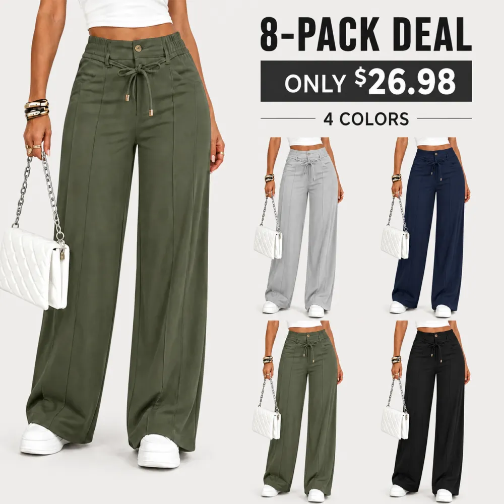 Women’s High Waisted Wide Leg Pants With Drawstring Waist Soft Lightweight Casual Trousers For Everyday Wear