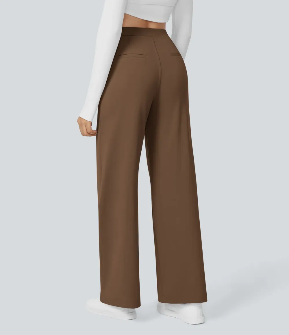 High Waisted Side Pocket Straight Leg Work Pants