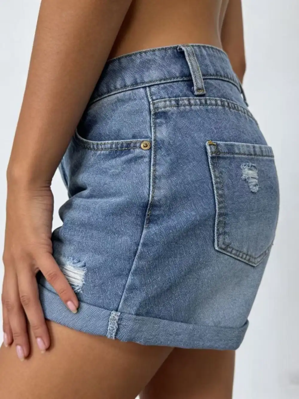 Distressed Ripped High Waist Pocketed Shorts