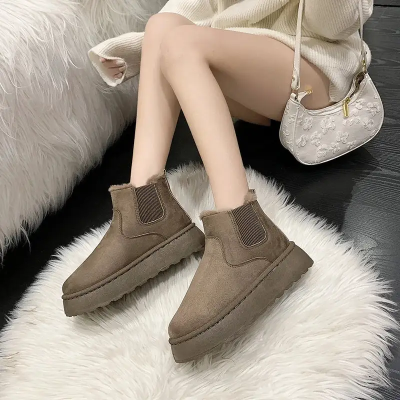 Leather Plush-Lined Warm-Lined Ankle Boots