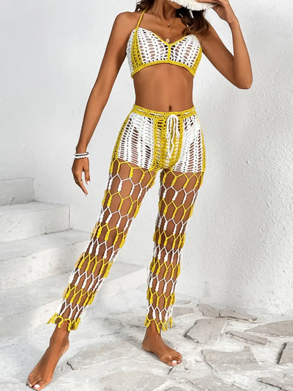 Panel Detail Halter Neck Top Swimsuit
