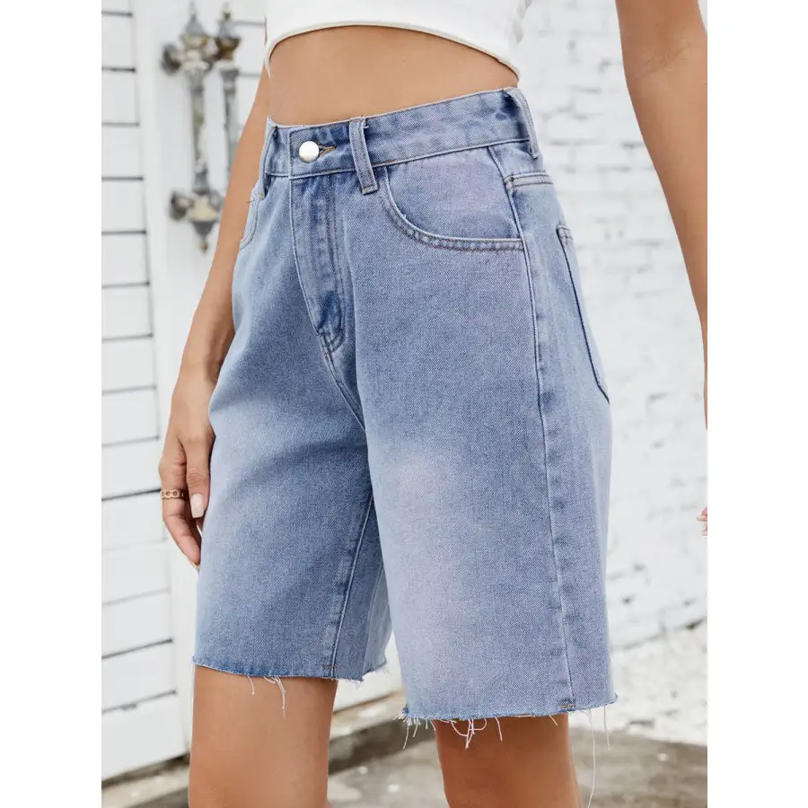 Washed Raw Hem Denim Shorts
