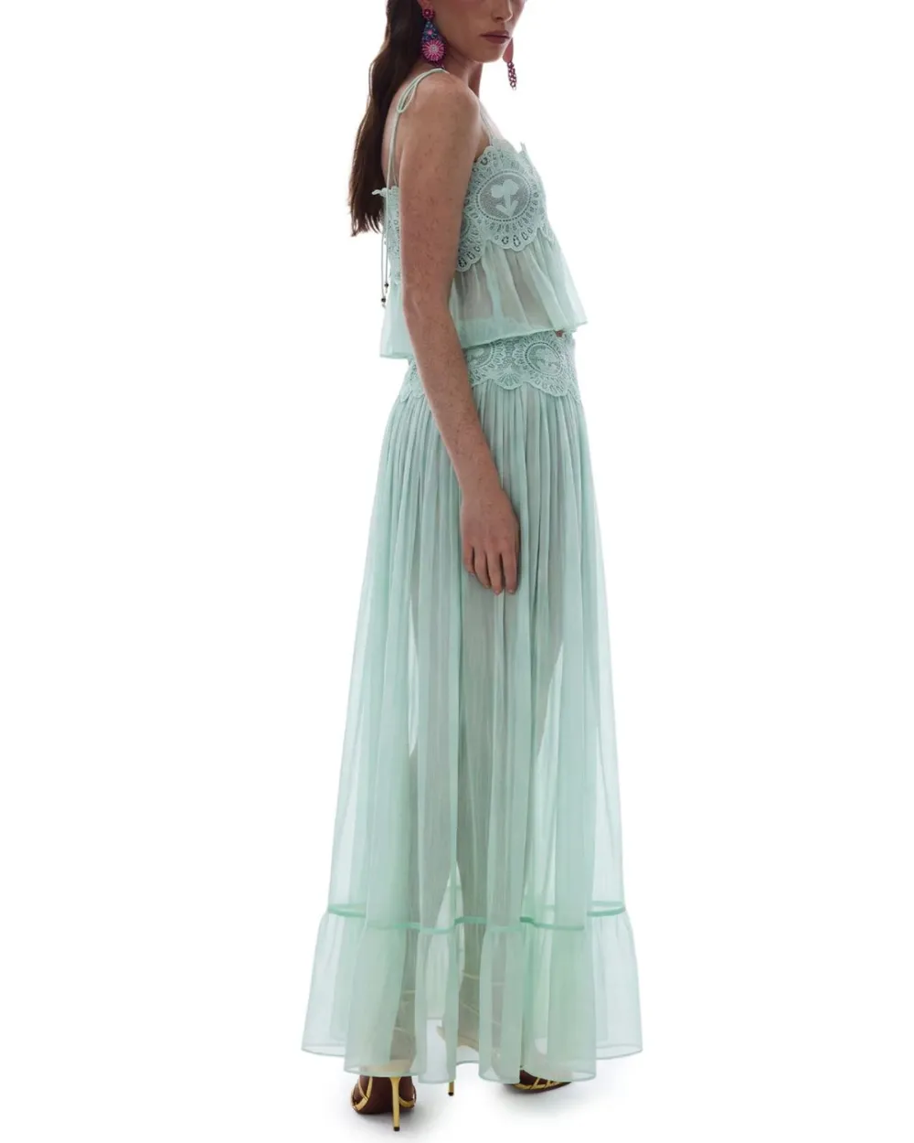 Slim Fit Ruffle Trim Open-Back Chiffon Set