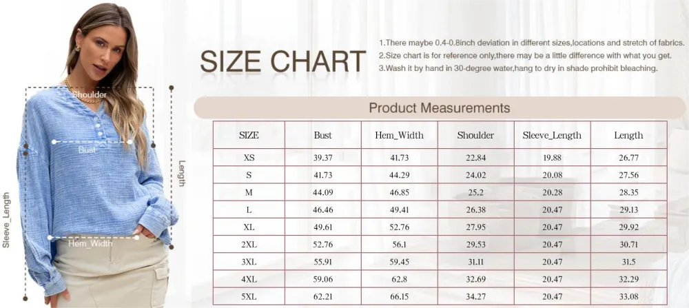 Women's Casual Button V Neck Long Sleeve Shirts Oversized Solid Blouses Tops 100% Cotton