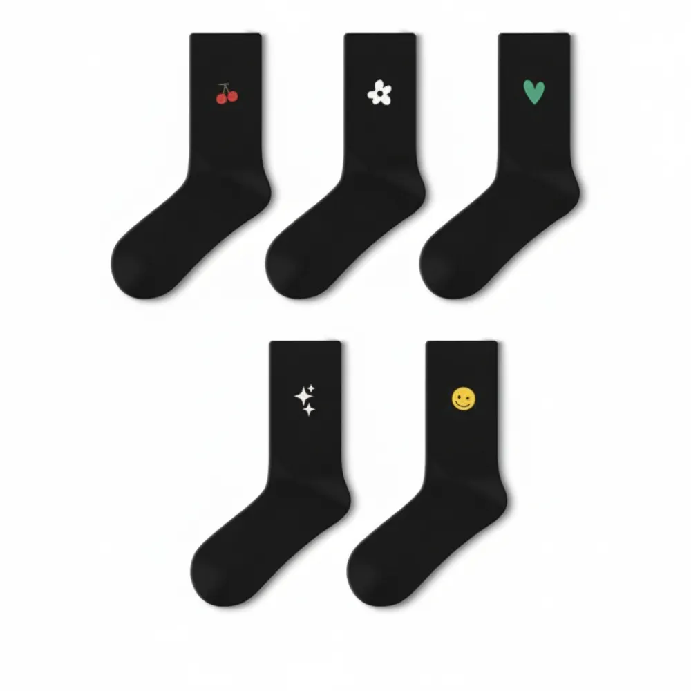Playful Embroidered Motif Crew Socks