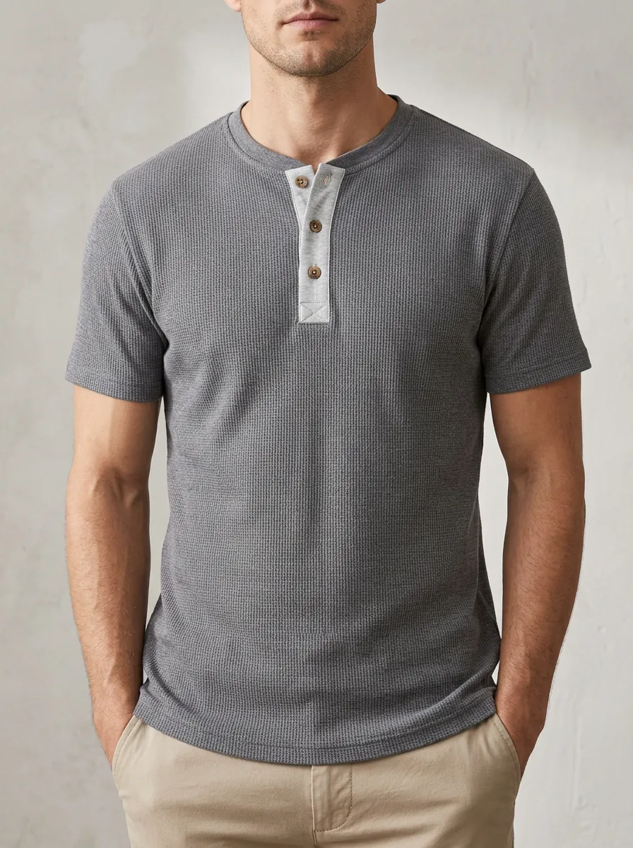 Men's Everyday Waffle Knit Button Placket Henley Shirt