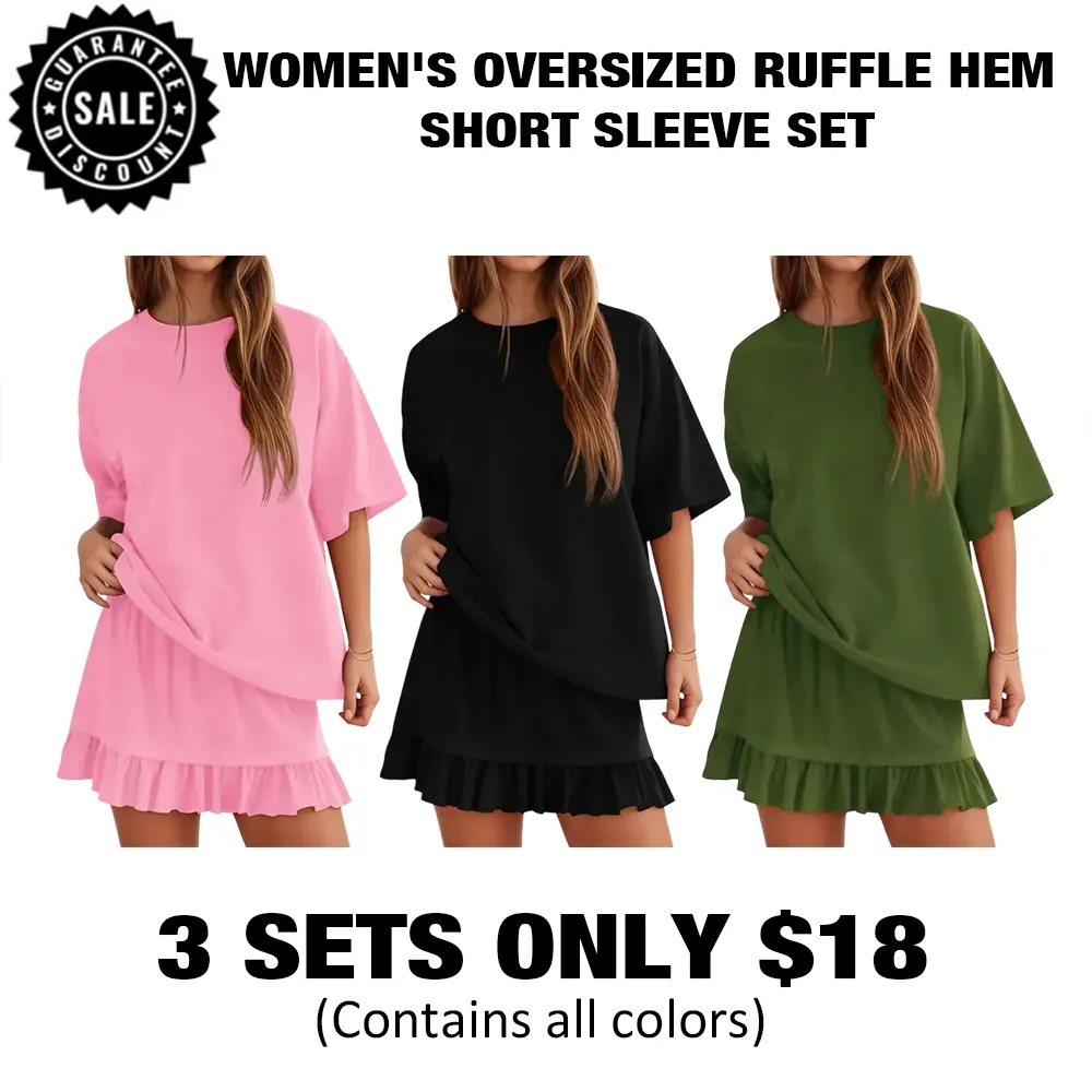 Women's Oversized Ruffle Hem Short Sleeve Set