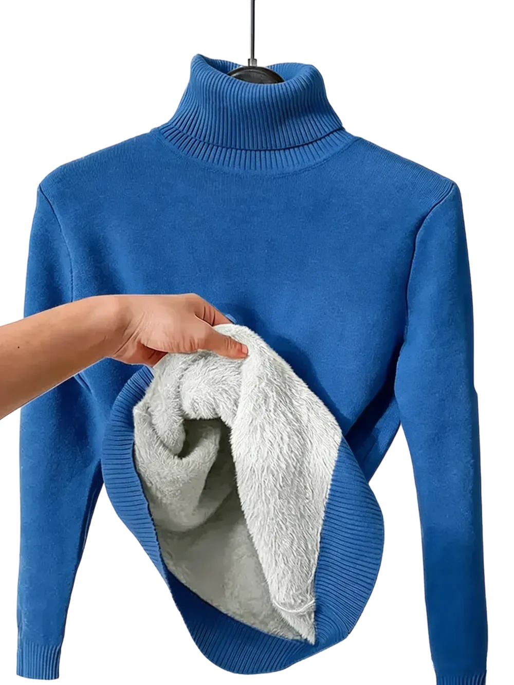 Women's solid color warm lining drop shoulder turtleneck sweater