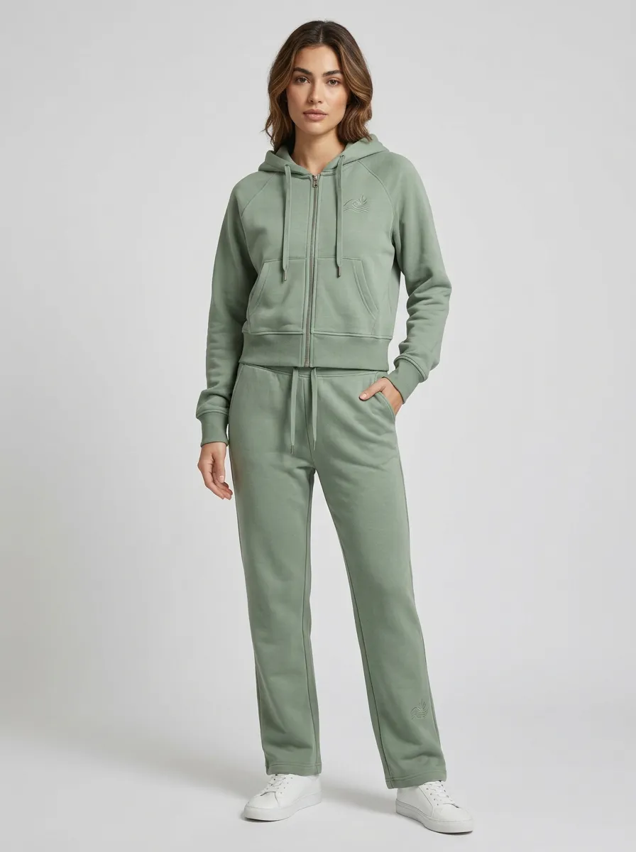 Women's Sage Green Straight-Leg Joggers Drawstring Joggers Zip-Up Hoodie Jacket & Jogger Set