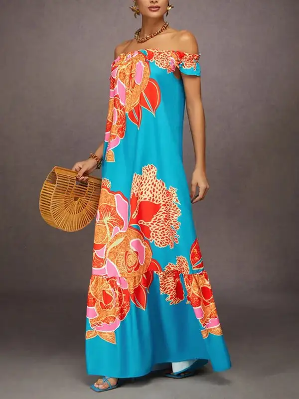 Flower Pleated Maxi Dress