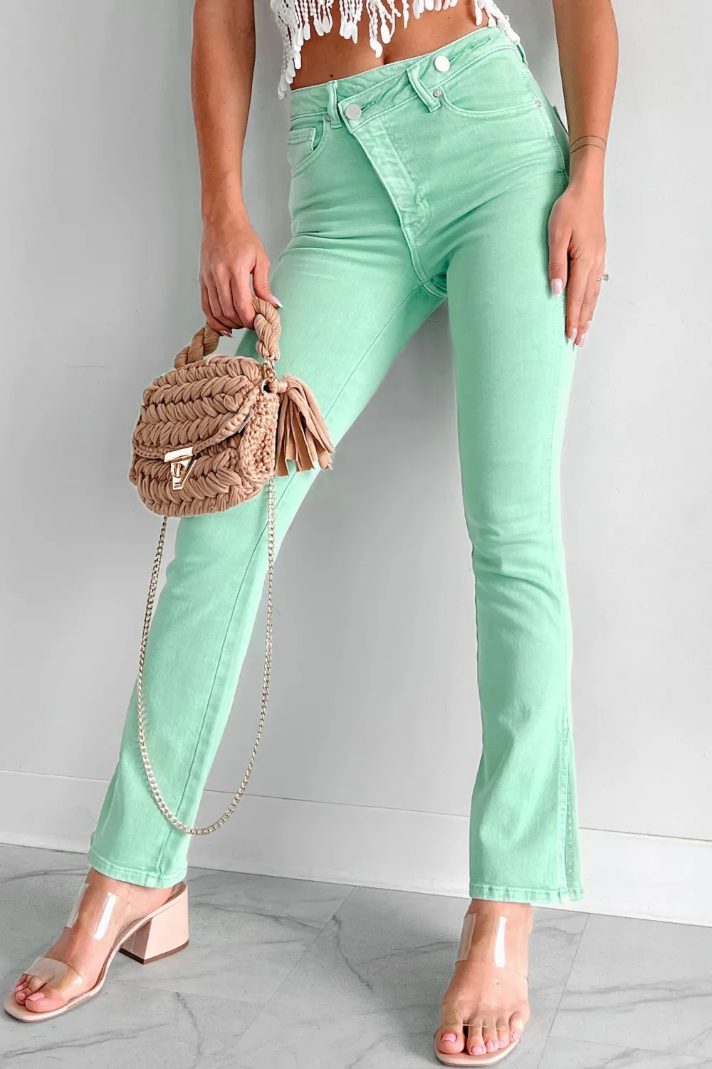 Cross-Over Waist Bootcut Jeans